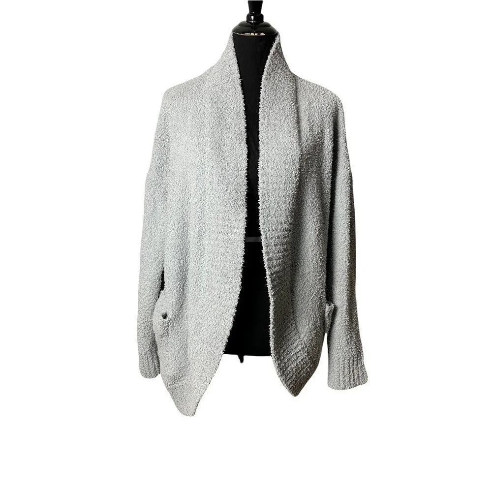 Say‎ What Womens Fleece Jacket White Open Front Long Sleeve Pockets L New